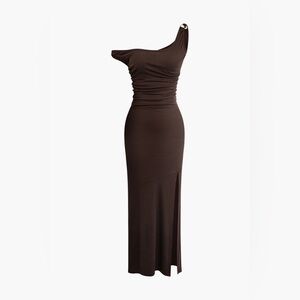 MICAS Asymmetrical Ruched Slit Maxi Dress large